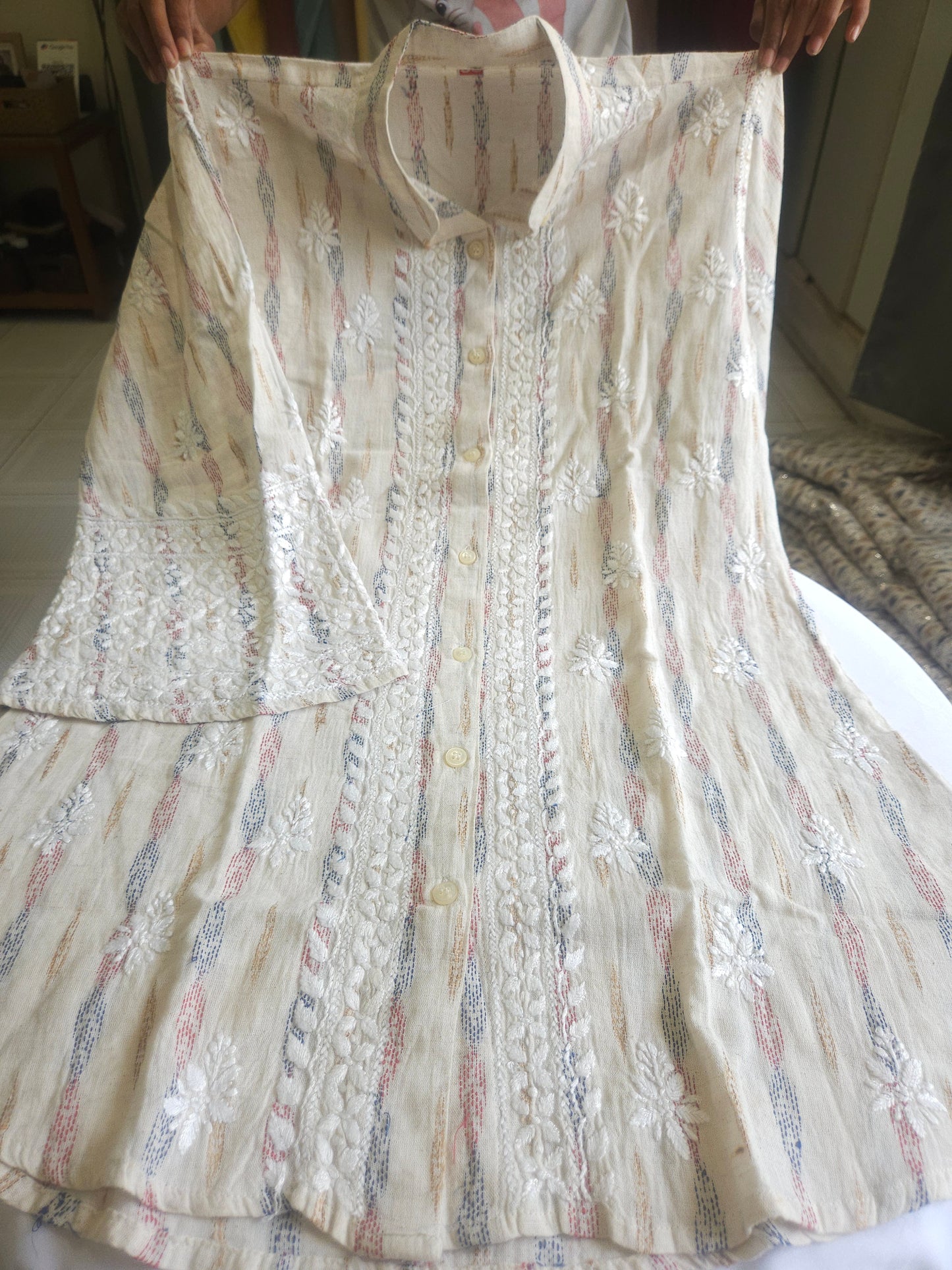 Ikkat Cotton Chikankari Coord Set 2piece Stitched