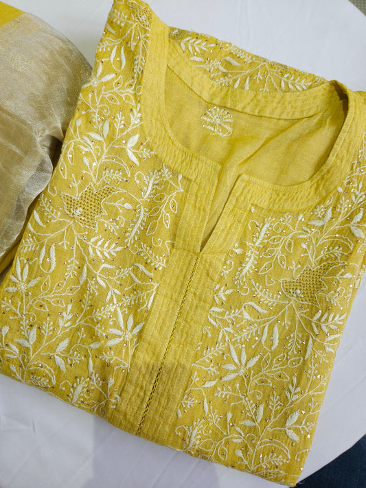 Pure Zari Tissue 2Piece Chikankari Suit