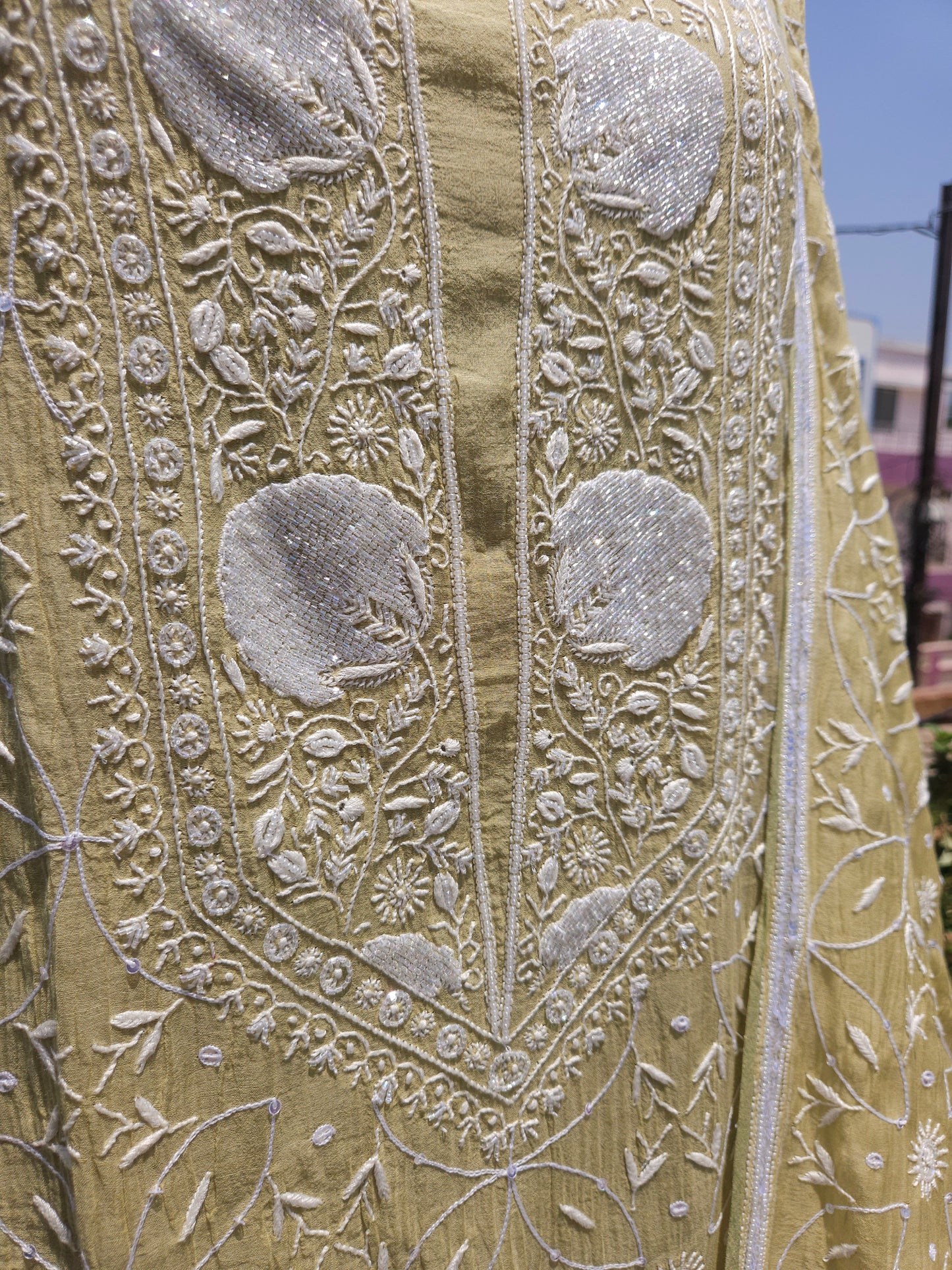 Malmal Chanderi Full Jaal 2piece Semistiched Suit
