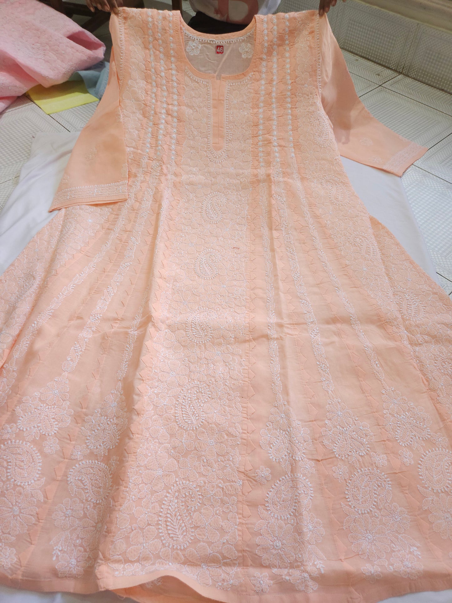 Cotton Voil Daraz  Heavy Chikankari Anarkali Stitched