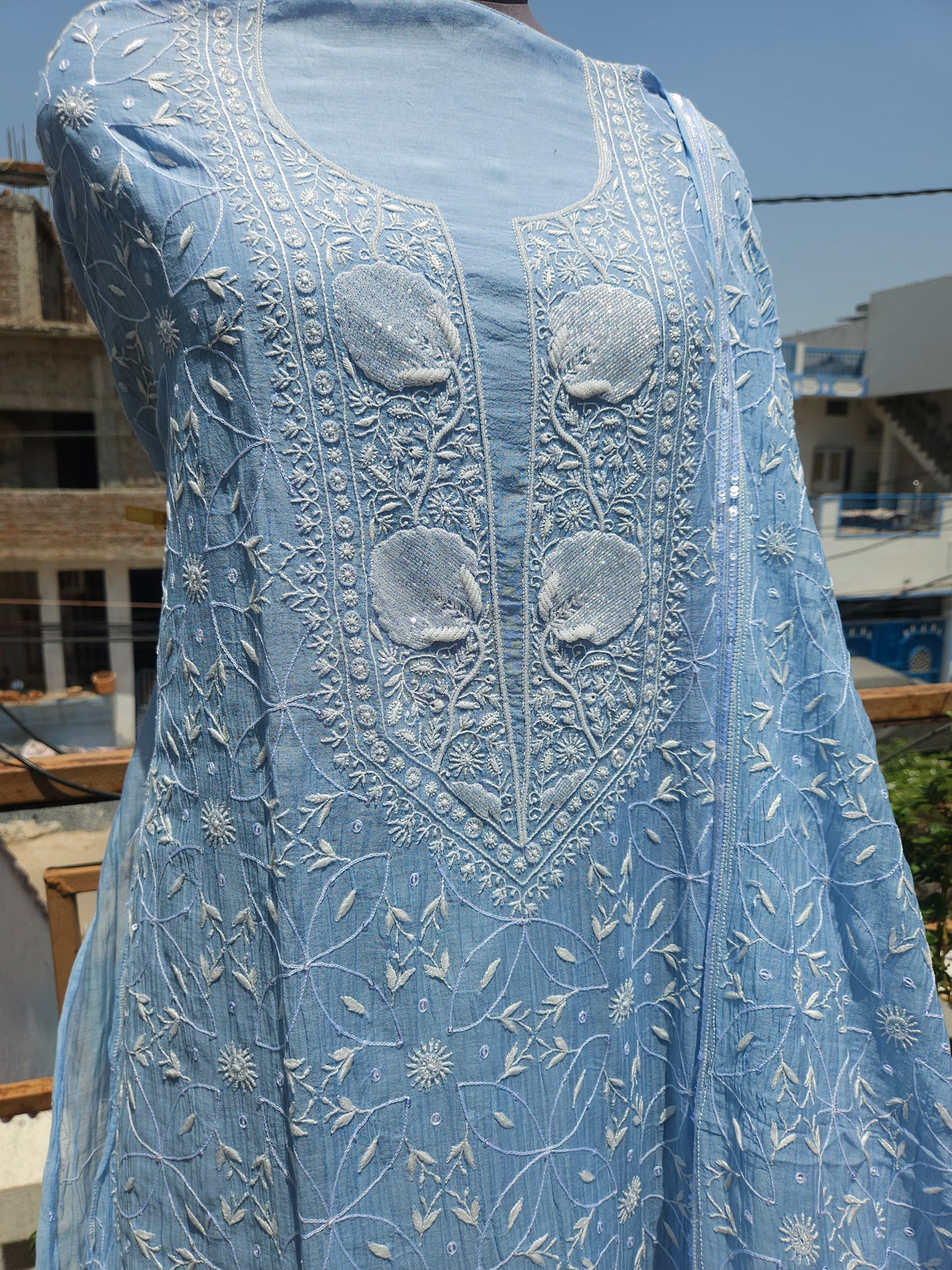 Malmal Chanderi Full Jaal 2Piece Semistiched Suit