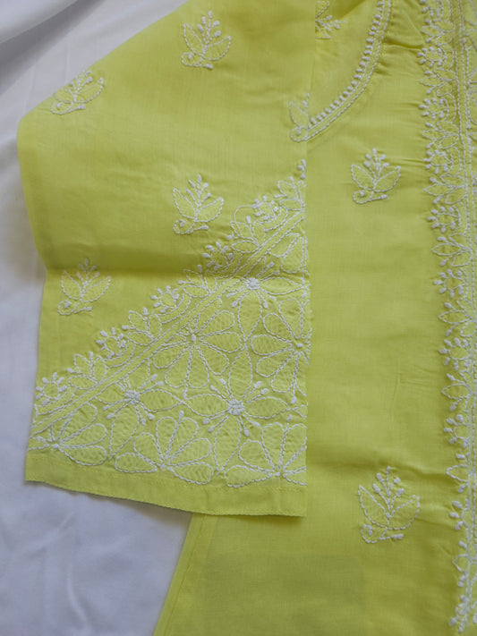 Cotton Voil Stitched Kurtis Lime Green (PS072)