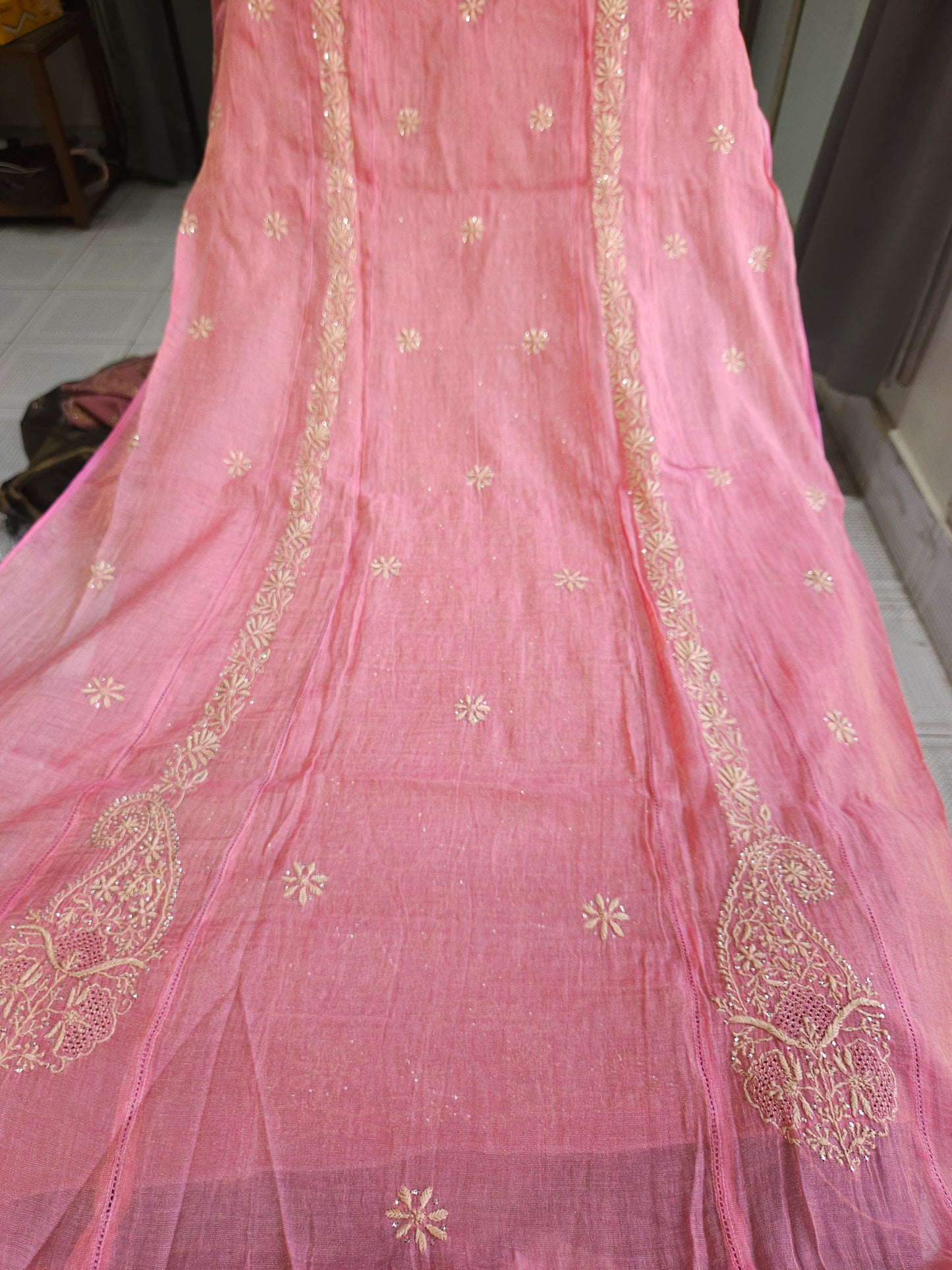 Pure Zari Tissue 2piece Aline Chikankari Suit