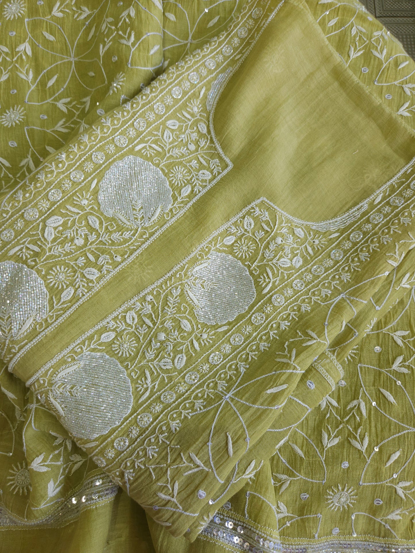 Malmal Chanderi Full Jaal 2piece Semistiched Suit