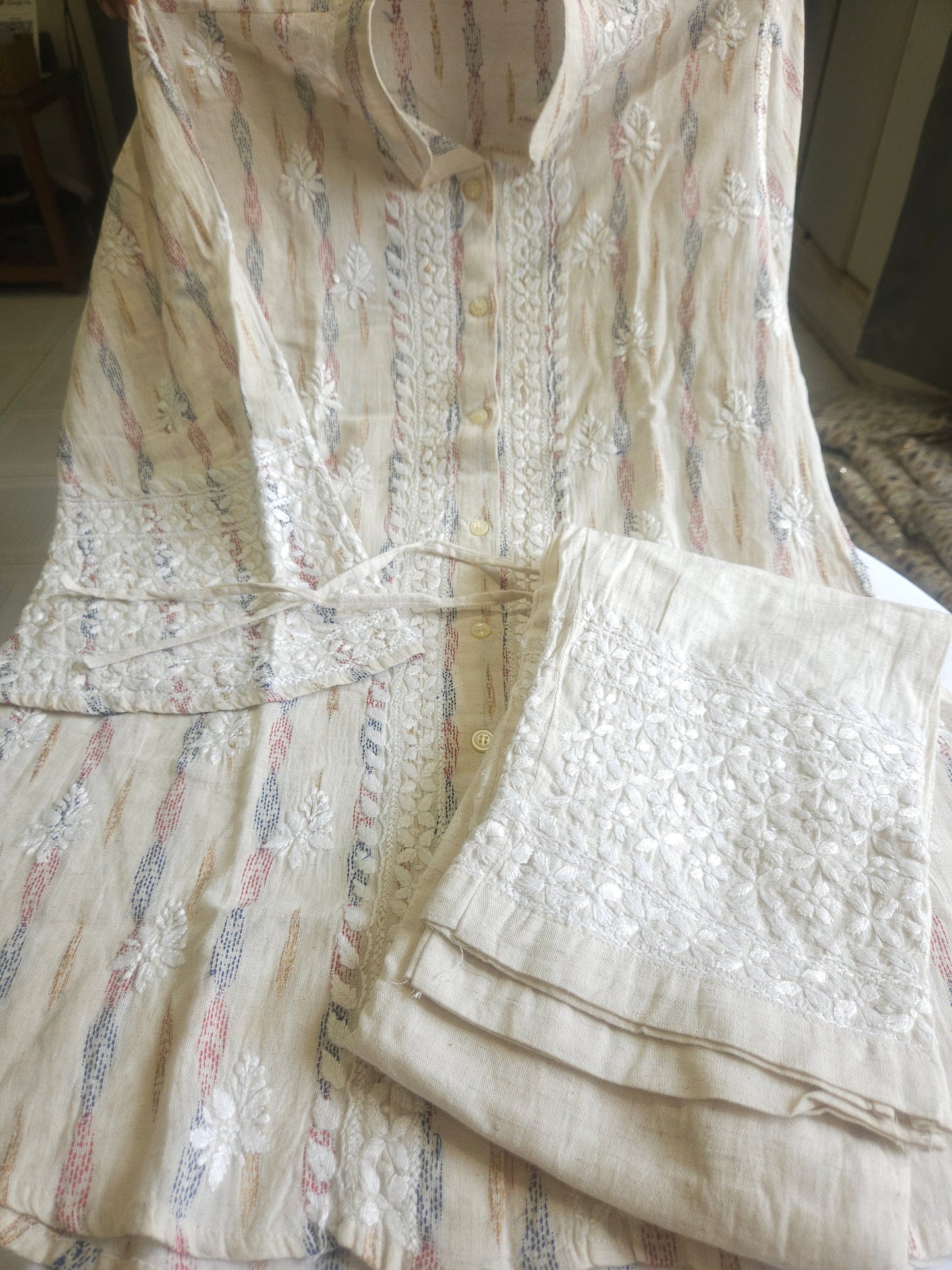 Ikkat Cotton Chikankari Coord Set 2piece Stitched