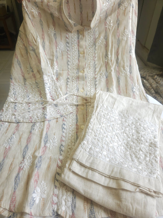 Ikkat Cotton Chikankari Coord Set 2piece Stitched