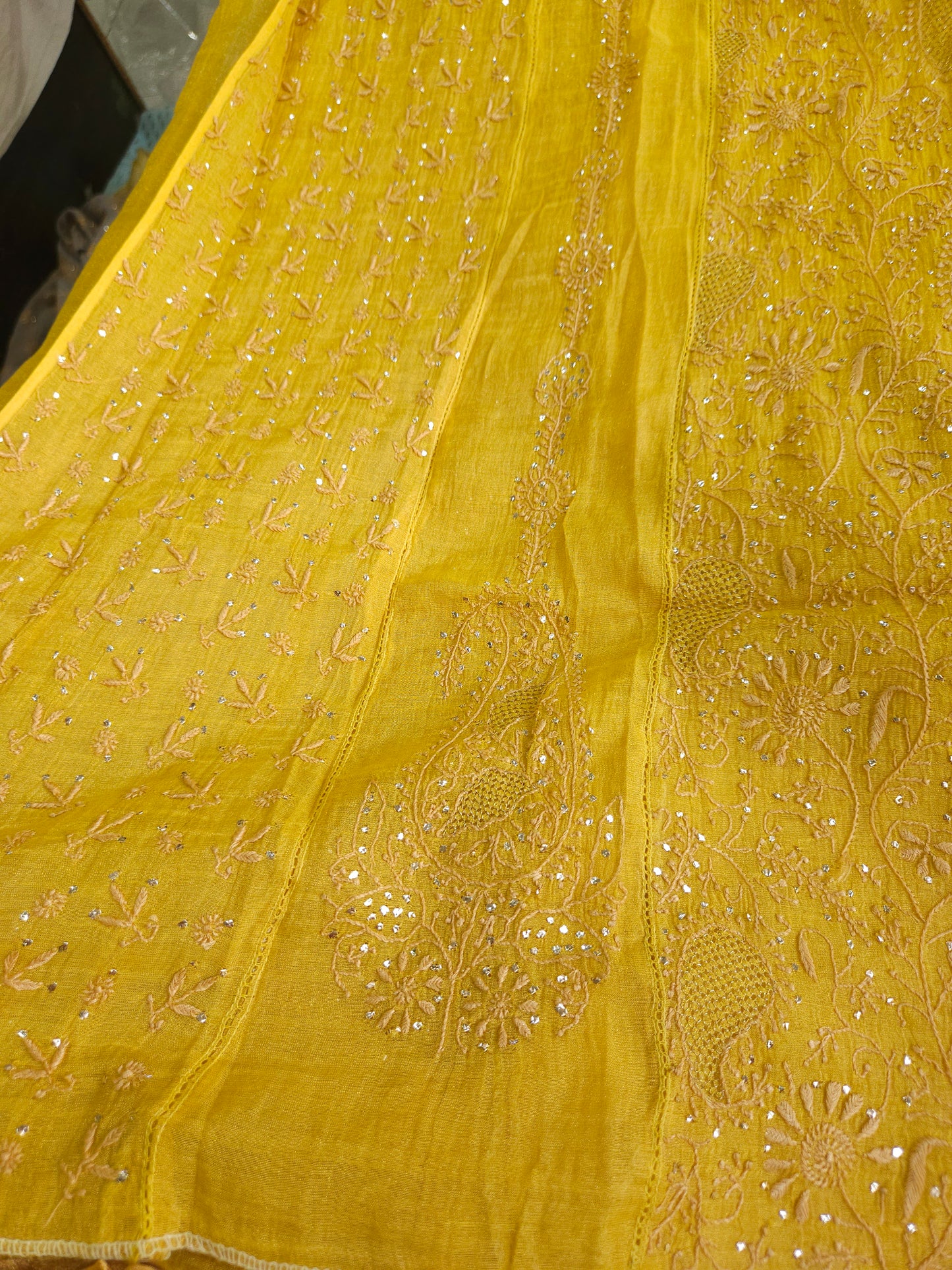 Pure Zari Tissue 2Piece Semistiched Chikankari Anarkali Set