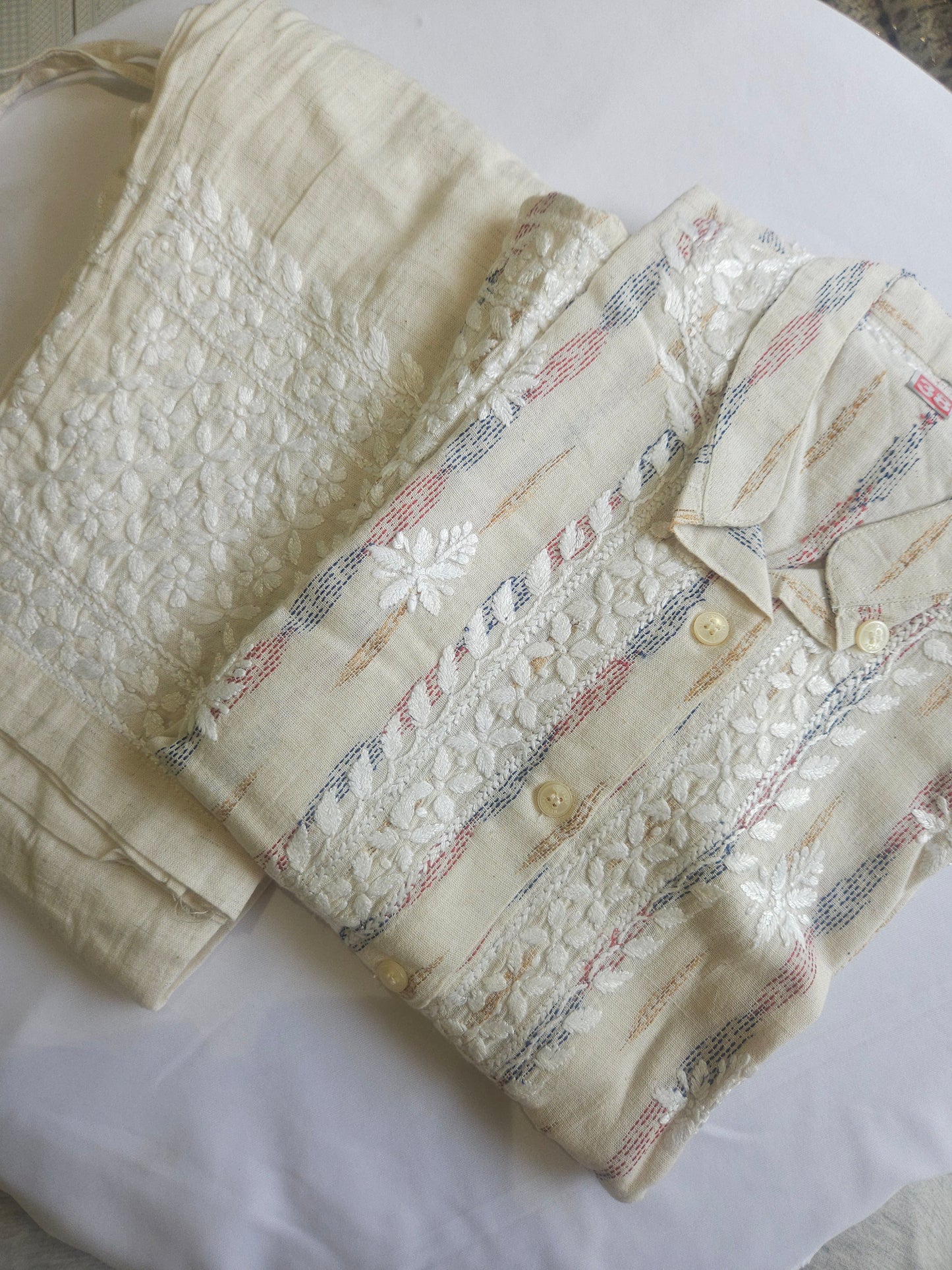 Ikkat Cotton Chikankari Coord Set 2piece Stitched