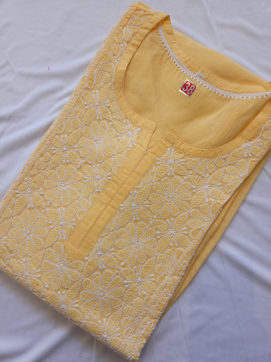 Cotton Voil Stitched Kurtis Butter Yellow (PS072)