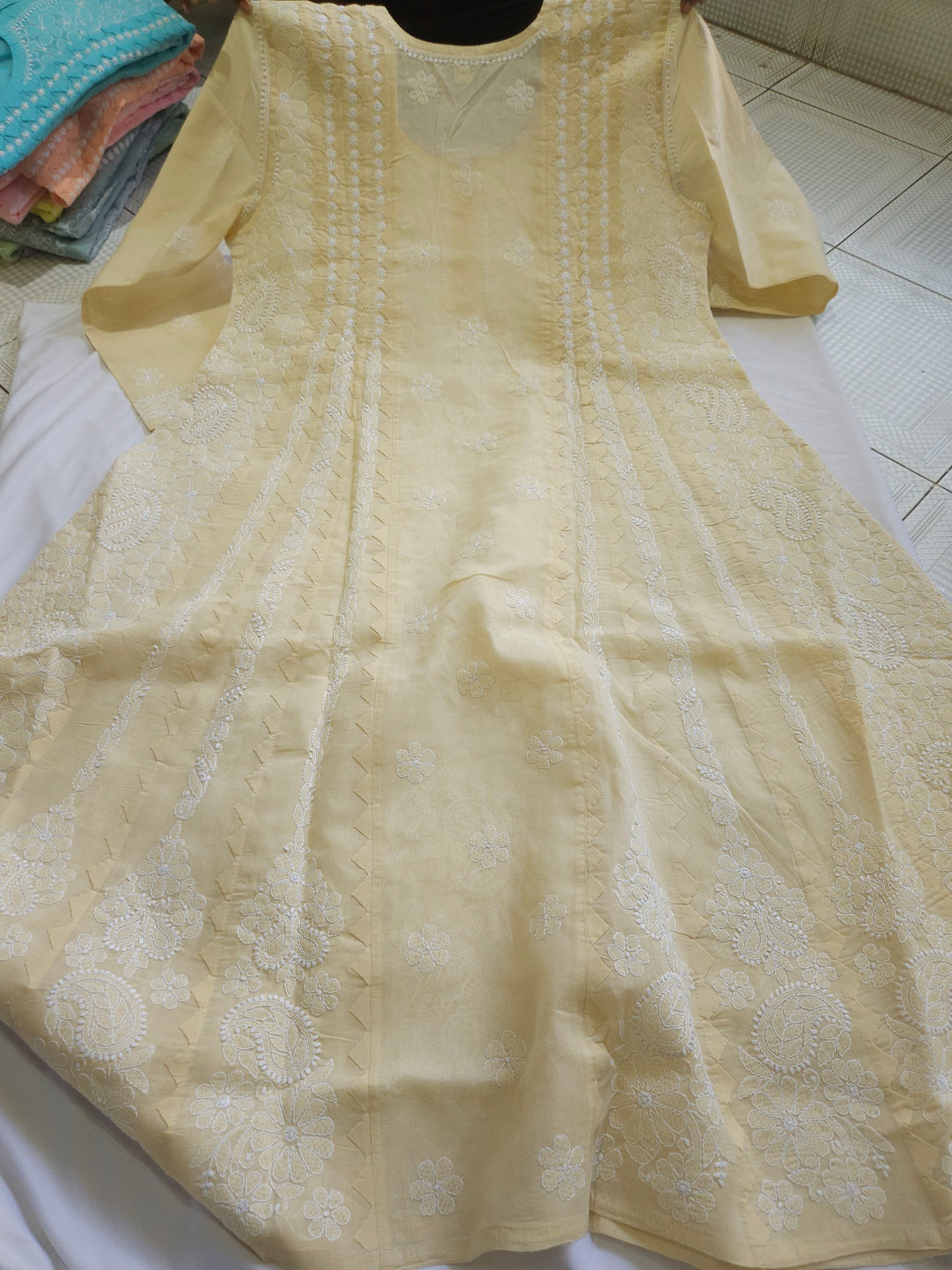 Cotton Voil Daraz Heavy Chikankari Anarkali Stitched