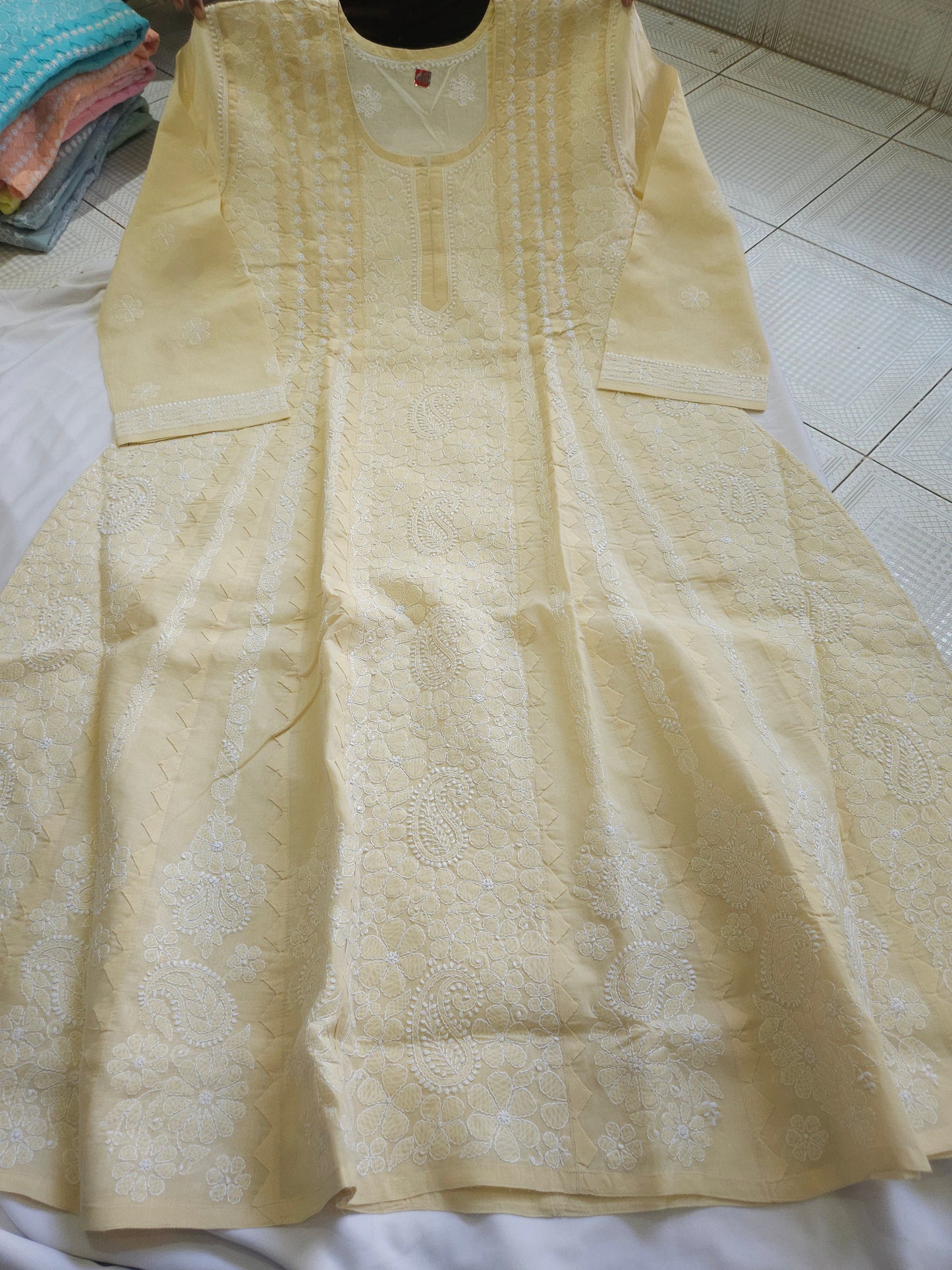 Cotton Voil Daraz Heavy Chikankari Anarkali Stitched