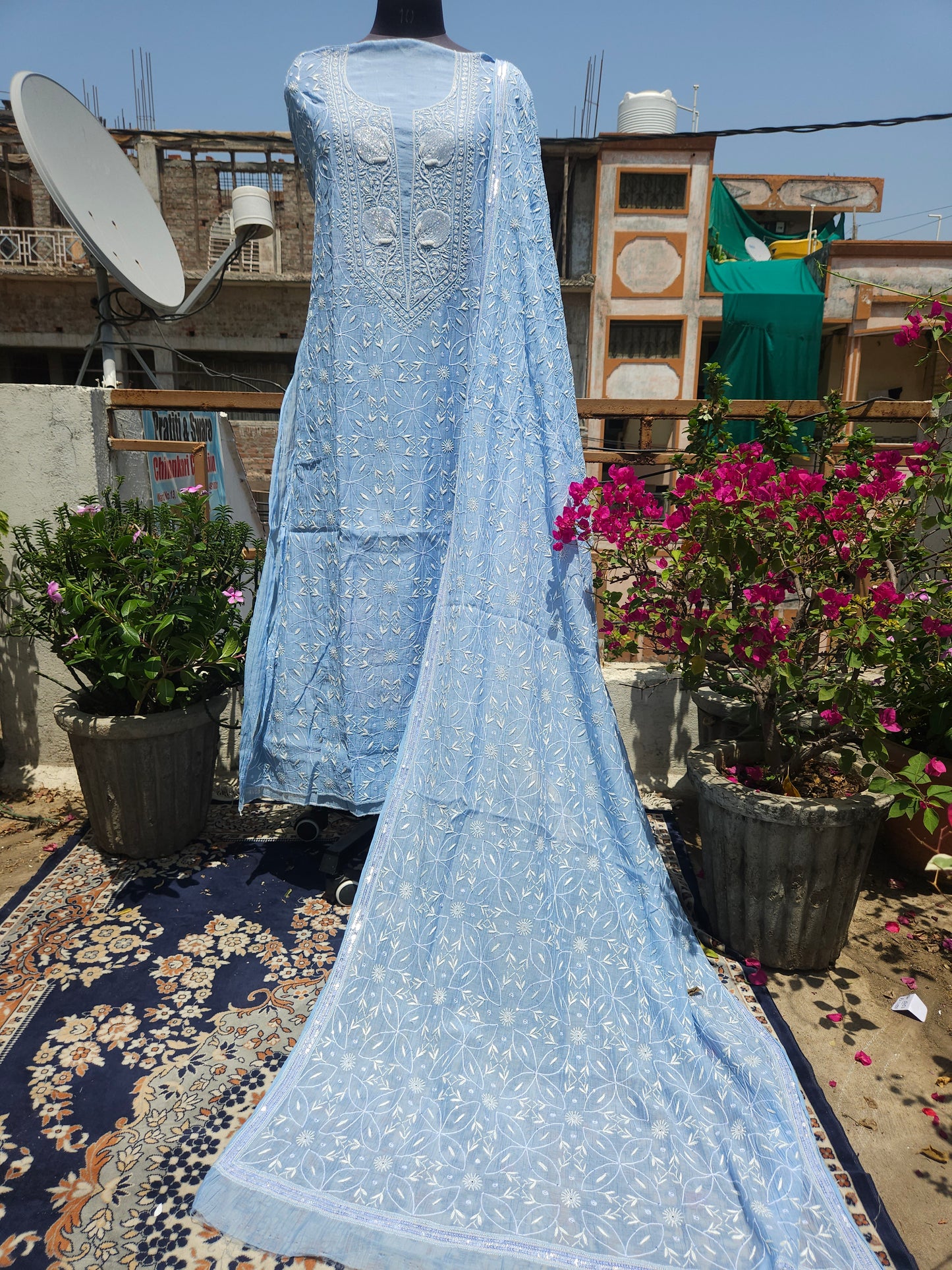 Malmal Chanderi Full Jaal 2Piece Semistiched Suit
