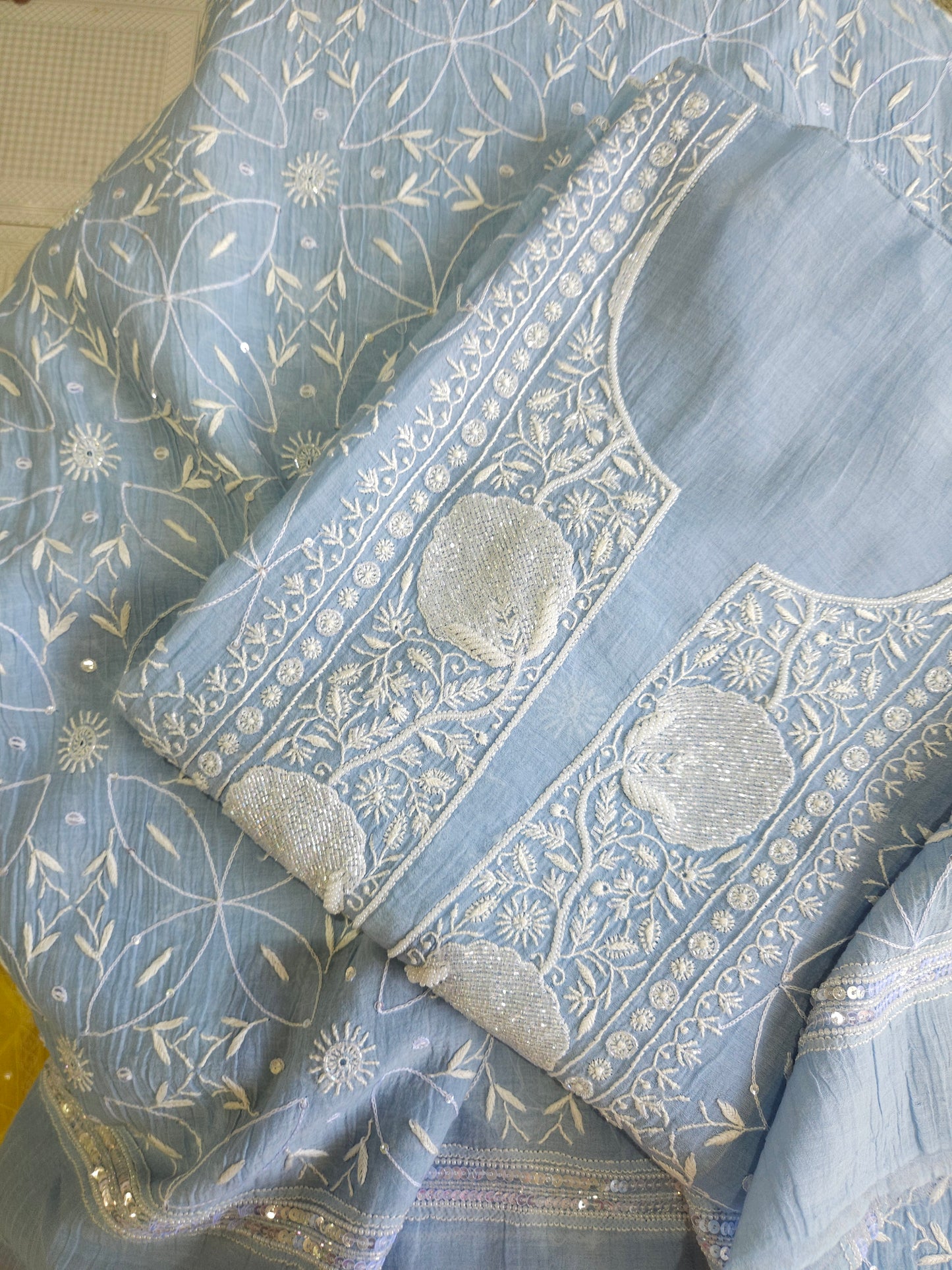 Malmal Chanderi Full Jaal 2Piece Semistiched Suit
