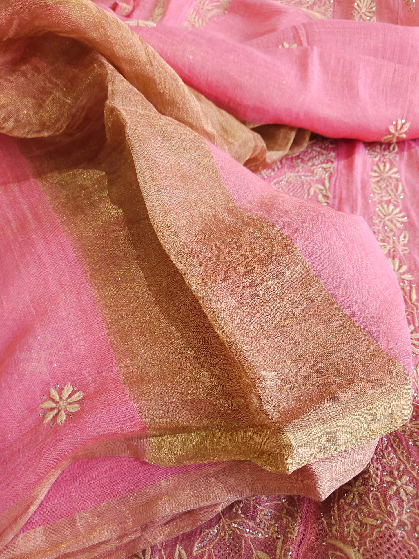 Pure Zari Tissue 2piece Aline Chikankari Suit