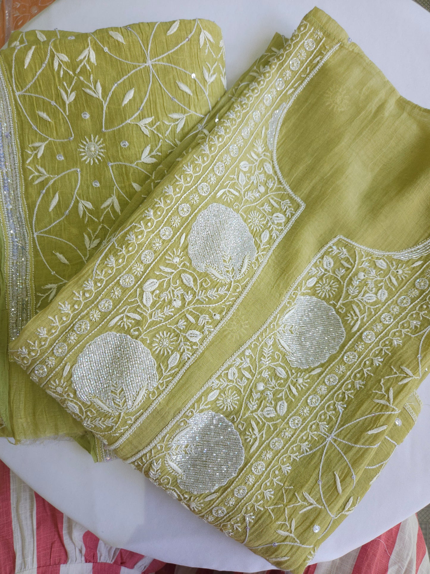 Malmal Chanderi Full Jaal 2piece Semistiched Suit