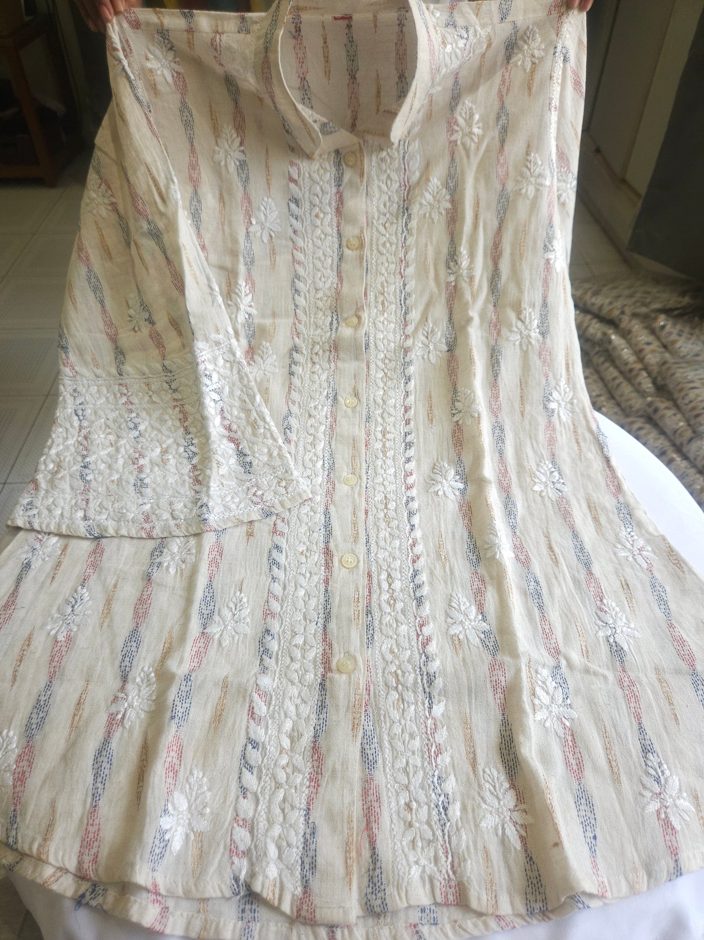 Ikkat Cotton Chikankari Coord Set 2piece Stitched