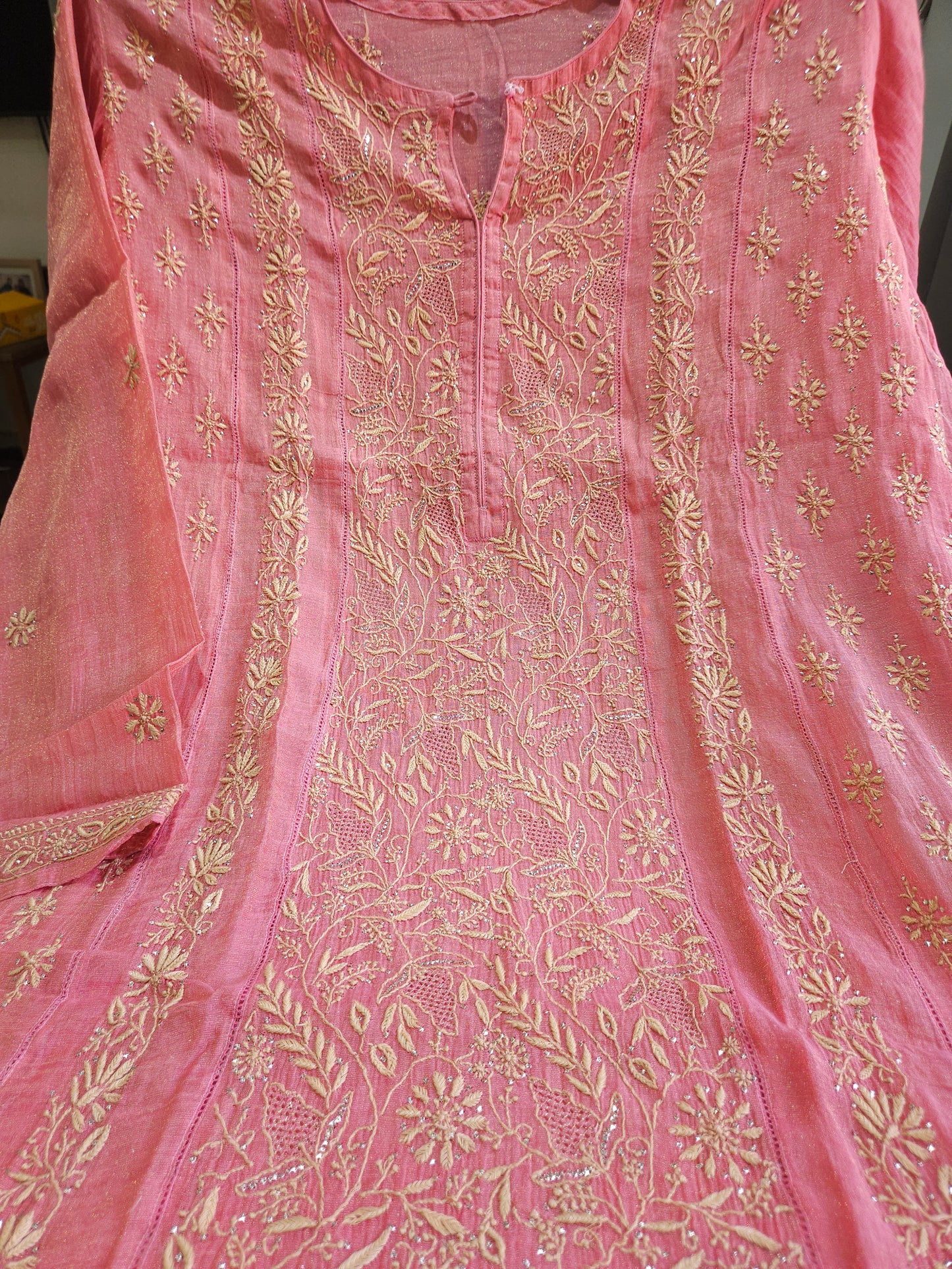 Pure Zari Tissue 2piece Aline Chikankari Suit