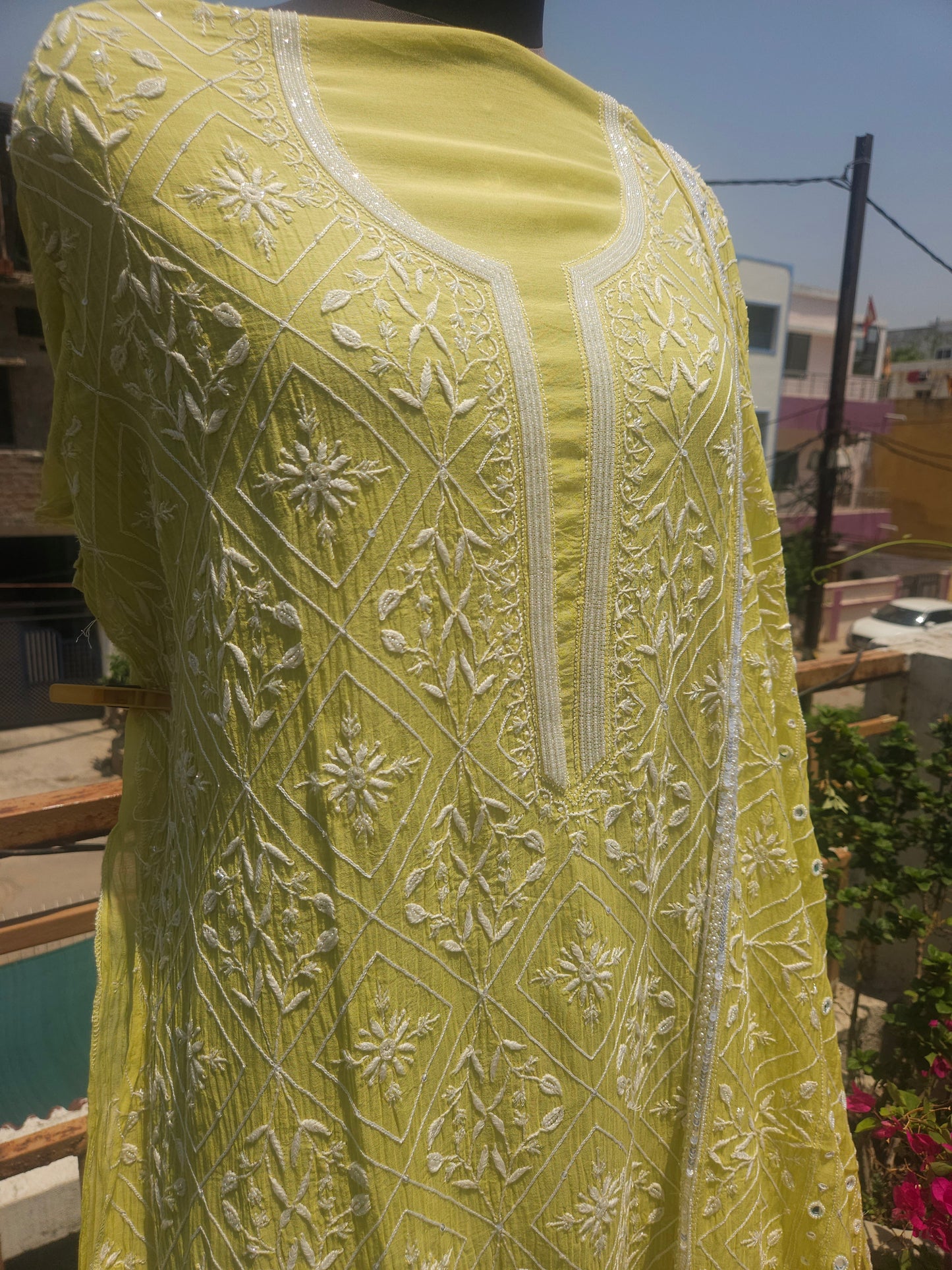 Malmal Chanderi Full Jaal Mirror work 2Piece Semistiched Suit