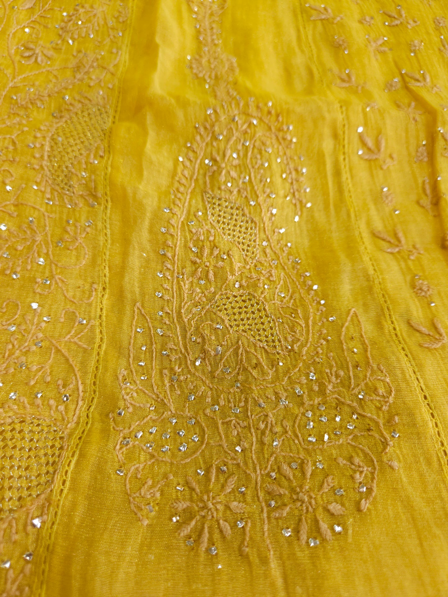 Pure Zari Tissue 2Piece Semistiched Chikankari Anarkali Set