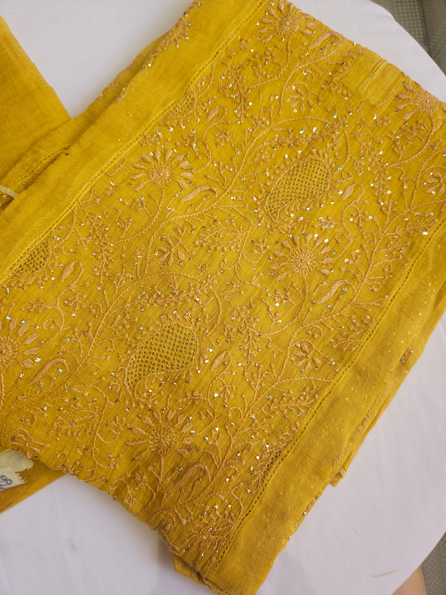 Pure Zari Tissue 2Piece Semistiched Chikankari Anarkali Set