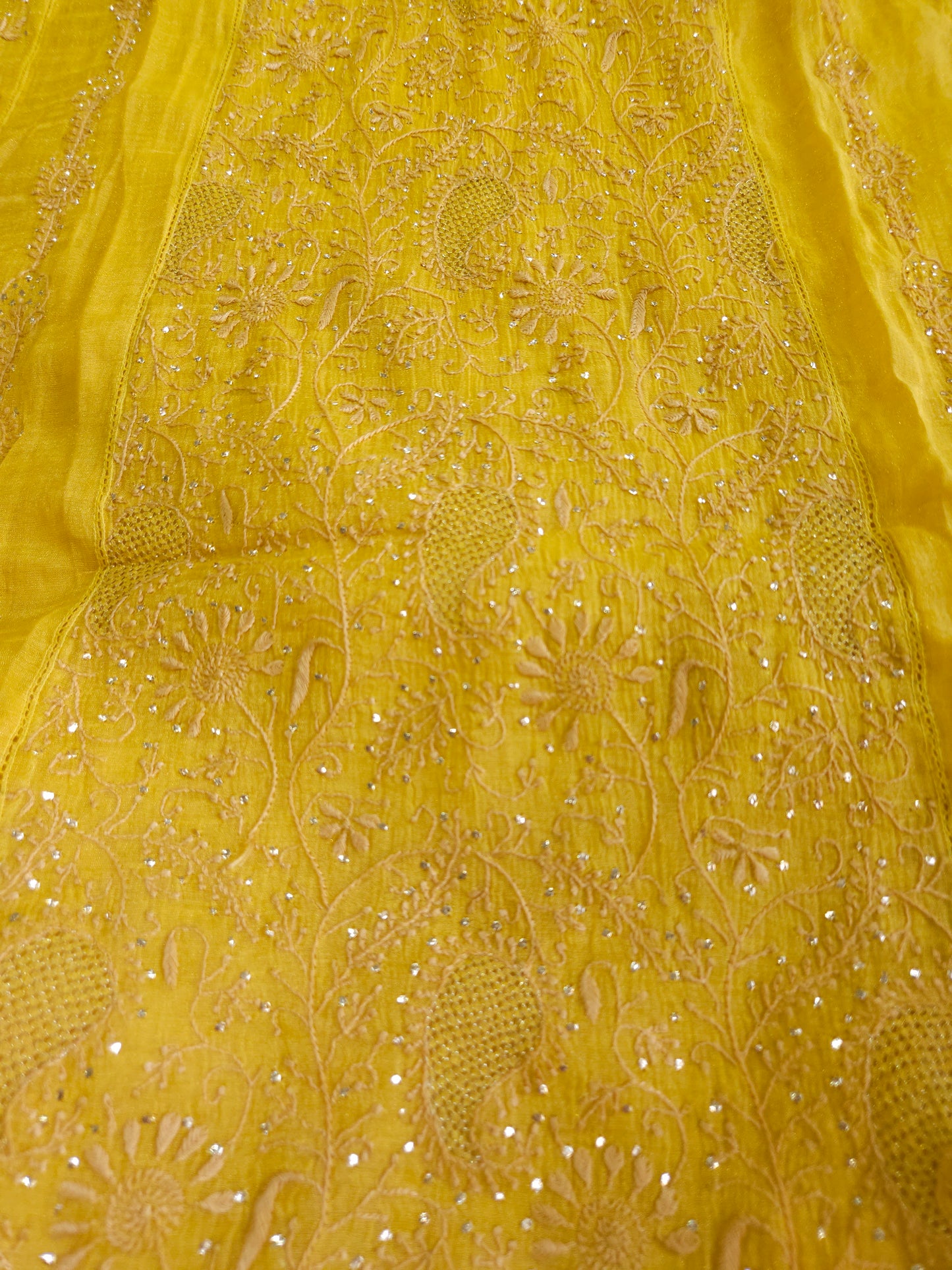 Pure Zari Tissue 2Piece Semistiched Chikankari Anarkali Set