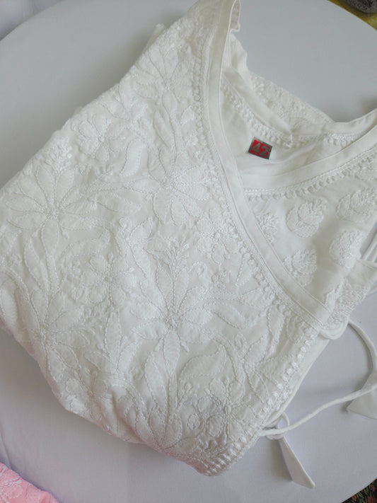 Cotton Chikankari Angrakha Anarkali (PSC182)