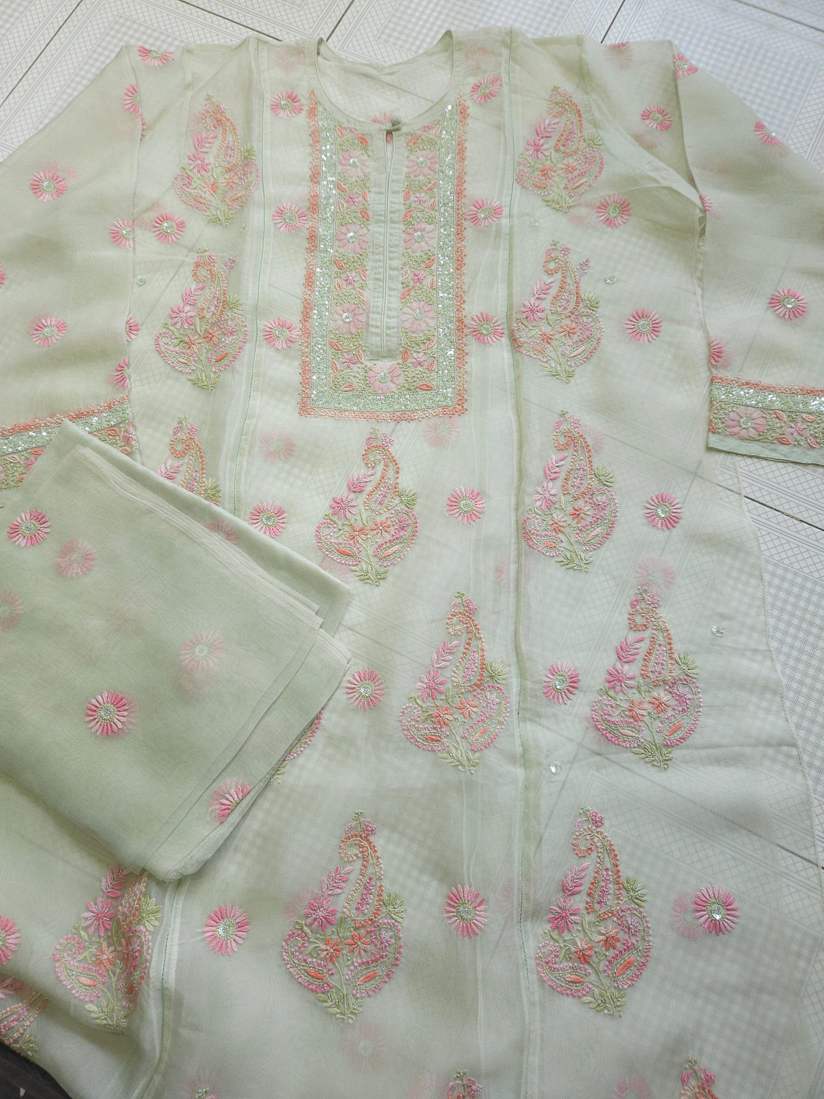2Piece Organza Silk Chikankari Suit Set PSC167