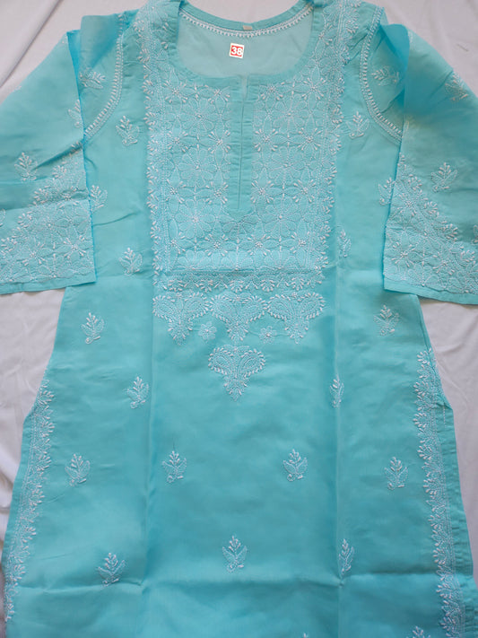 Cotton Voil Stitched Kurtis Blue (PS072)