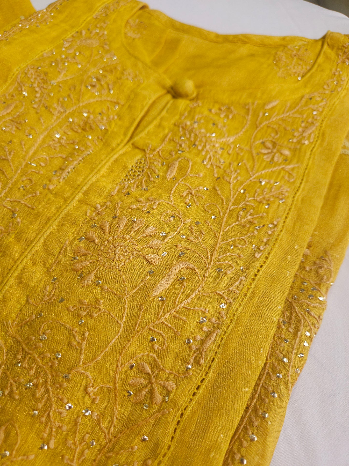 Pure Zari Tissue 2Piece Semistiched Chikankari Anarkali Set