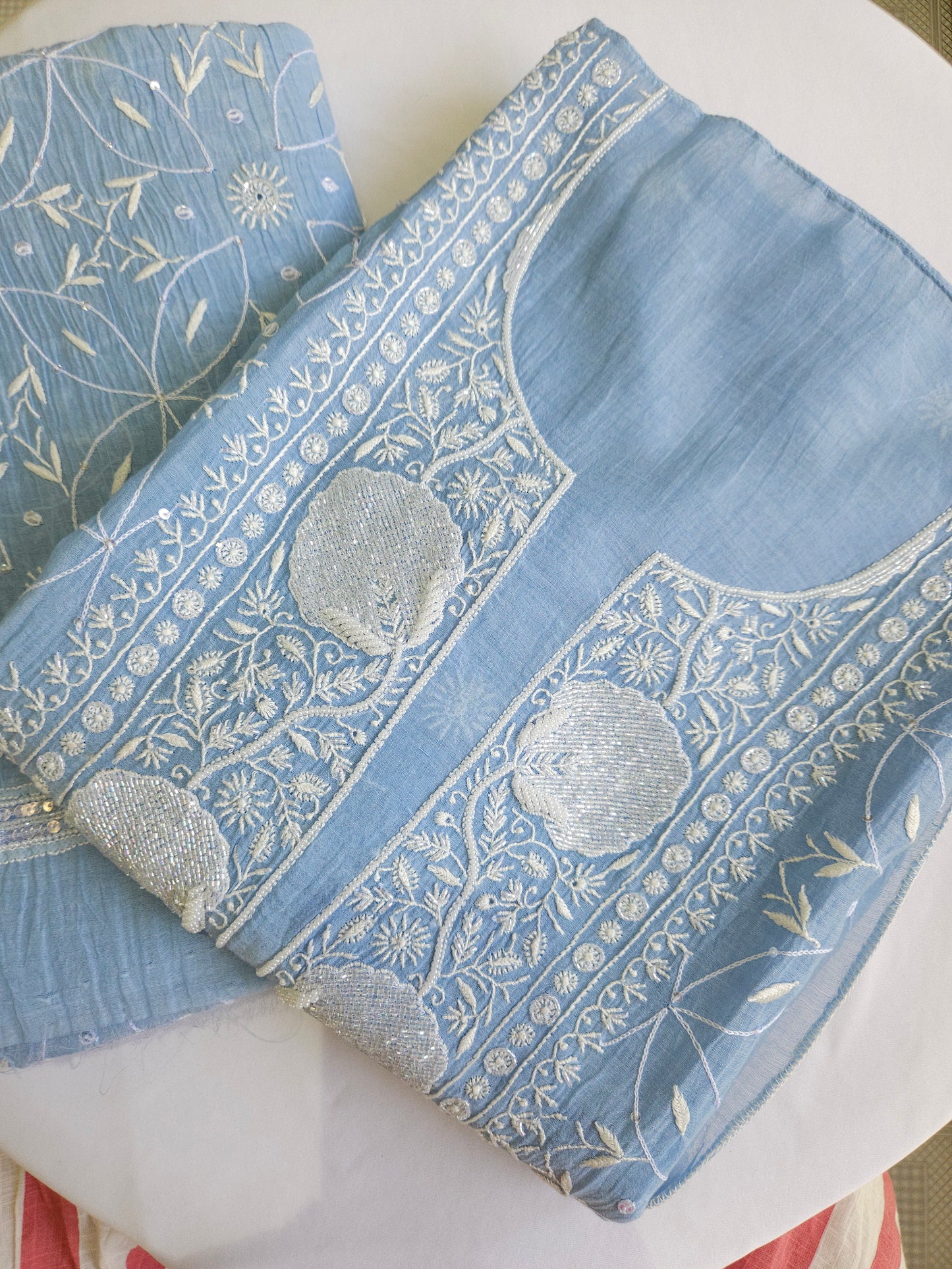 Malmal Chanderi Full Jaal 2Piece Semistiched Suit