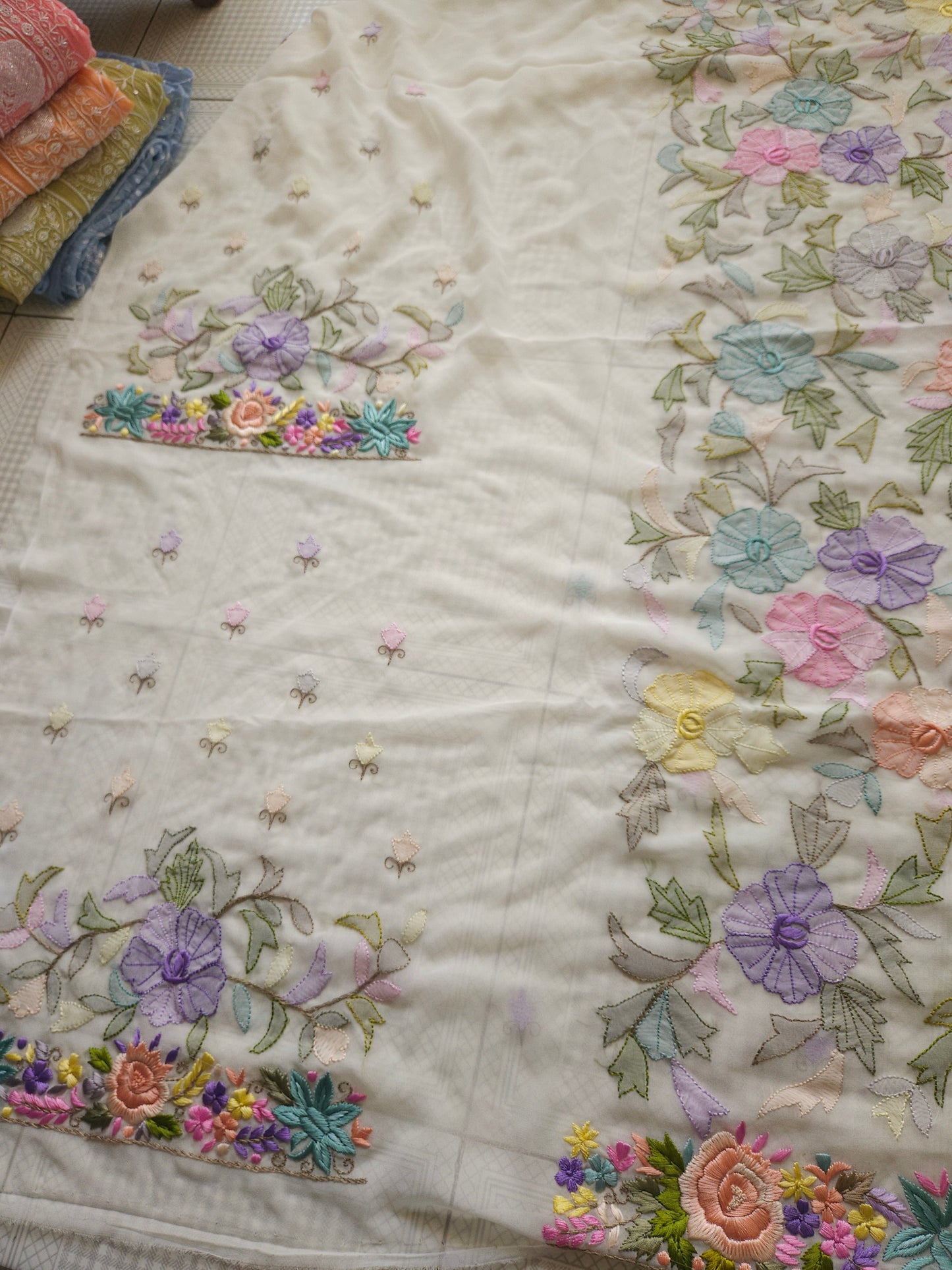 Pure Georgette Shadow Chikankari Parsigara 2Piece Unstiched Suit
