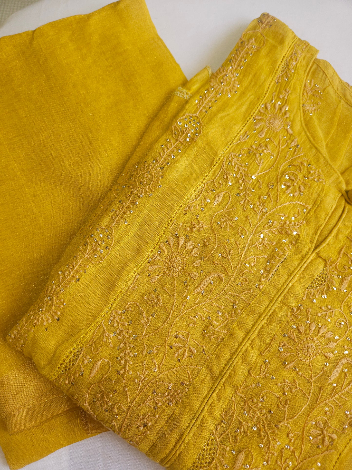 Pure Zari Tissue 2Piece Semistiched Chikankari Anarkali Set